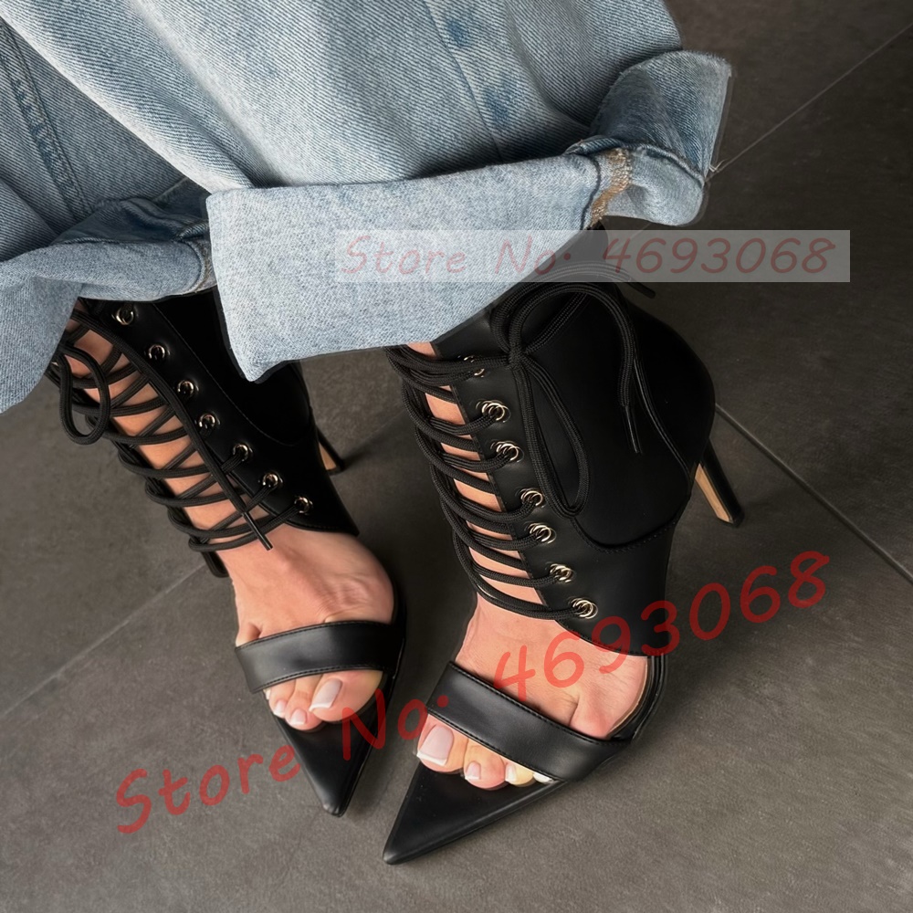 Crossfit Lady - 섹시한 포인티드 토 크로스 타이드 하이힐